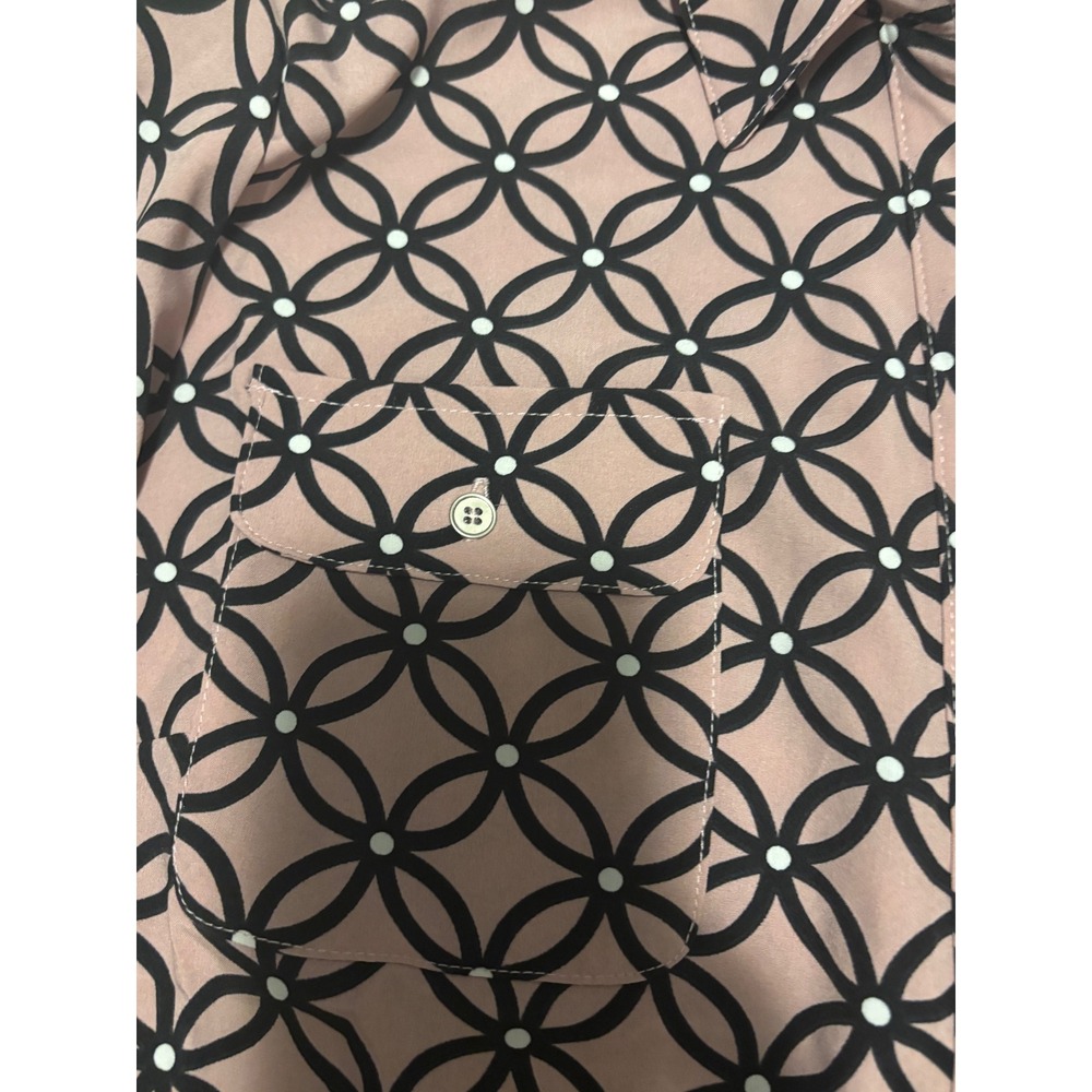 Notations Womens XL Pink Black Geometric Circle Print Button Down Blouse NWT - Picture 3 of 5